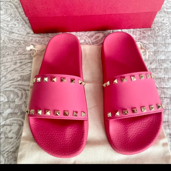 Valentino | Shoes | Valentino Rockstud Pool Slides Hot Pink | Poshmark
